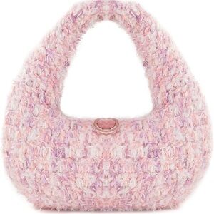 Luniqo Elegant Pink Tweed Women's Crocheted Bag